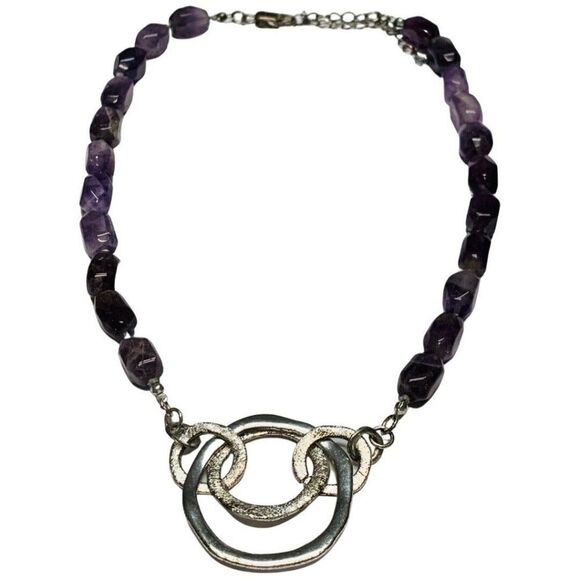 Vintage Etienne Aigner Genuine Purple Amethyst Silver Tone Chain Necklace 21in - Picture 1 of 9
